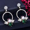 CMM Unique Bee Shape Circle Green Cubic Zirconia Drop Earrings