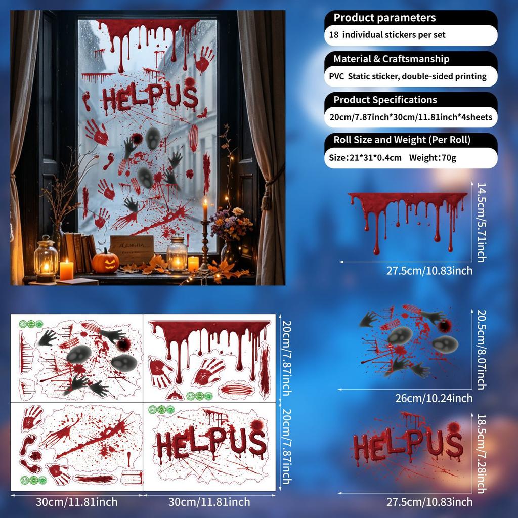 Halloween window sticker red hand black and white skull glass sticker transparent pvc glue-free static sticker decoration