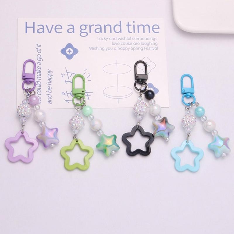 Gradient Pentagram Star Charm Keyring Backpack Decoration Handmade Pendant Keyring Fashion Bag Charm Sweet Cool Keychain