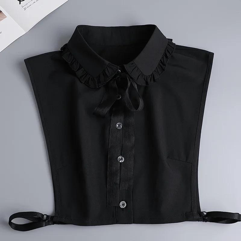 New Women White Lace Fake Collar Vintage Shirt Detachable Collar Front Tie Men Lapel Blouse Top Sweater Cotton False Collars