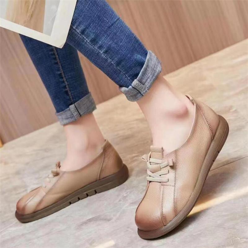 

Женская обувь из коровьей кожи на среднем каблуке с мягкой подошвой, весна-осень, на шнуровке, женские туфли-одинарки в стиле ретро из натуральной кожи, женская повседневная обувь на плоской подошве 35