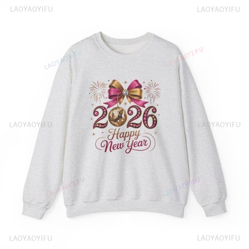 2026 Happy New Year Long Sleeve Sweatshirt Disco Ball Womens Celebration Outfit Gift for Her Thermal Hoodie Winter Pullover