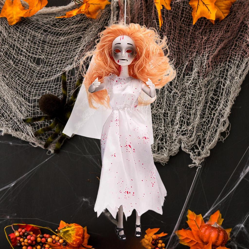 Halloween Hanging Zombie Girl Doll Figure Unique with Light Dress Decoration Ornament