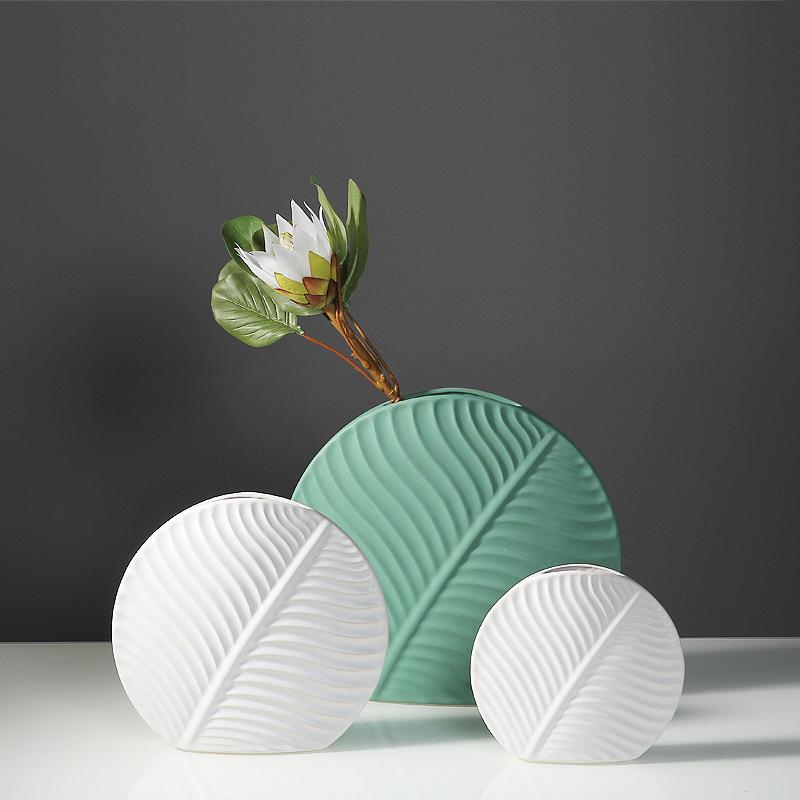 European Ceramic Vase Living Room Decoration Flower Arrangement Vase Desktop Creative Green Leaf Flower Arrangement Ornament