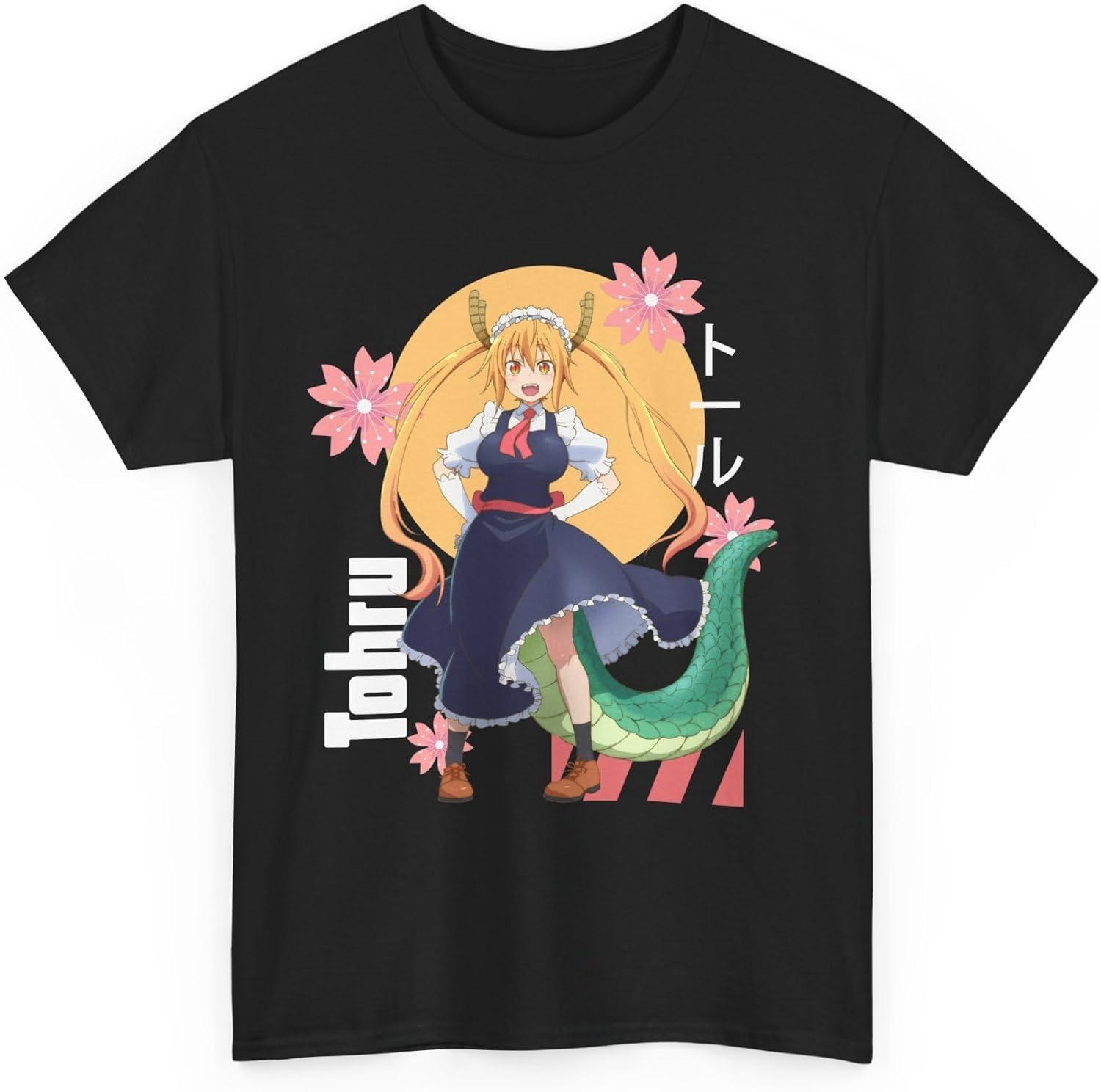 

Miss Kobayashi s Anime Dragon Maid T-Shirt Merch Casual Short Sleeved Shirt Tee M-24 XXXXXL чорний