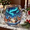 10oz Christmas Painted Mug Winter Scenery Painted Mugs Stained Glass Holiday Drinking Coffee Cup for Cafe Home Bar Decor