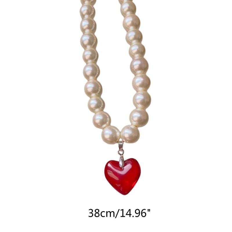 Elegant Big White Imitation Pearls Bead Necklace for Women Heart Shape Clavicle Chain Sweet Wedding Party Jewelry