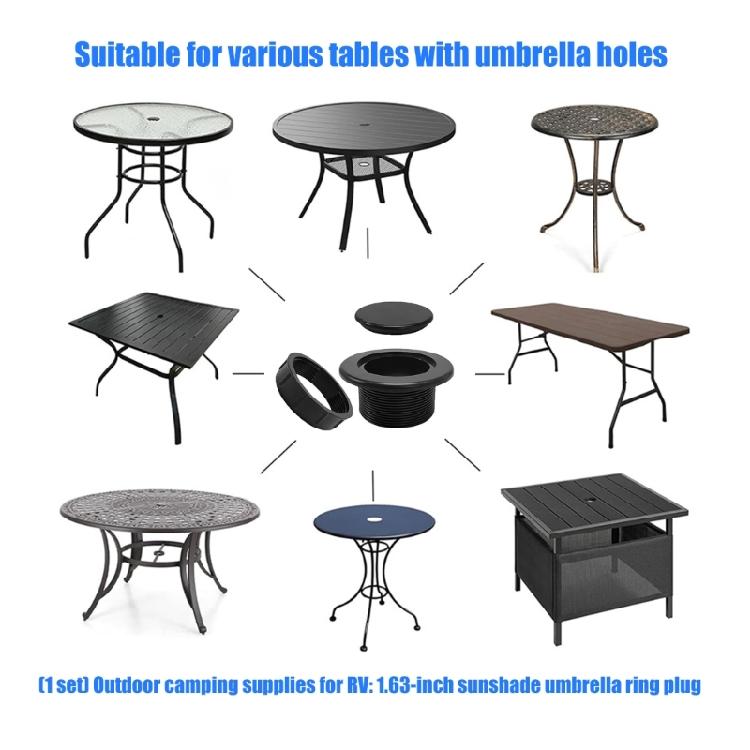 Threaded Umbrella Hole Cover for Patio Table, 1.63 Inch Black Table Insert Cover with Center Cap for Outdoor Table Opening Replacement