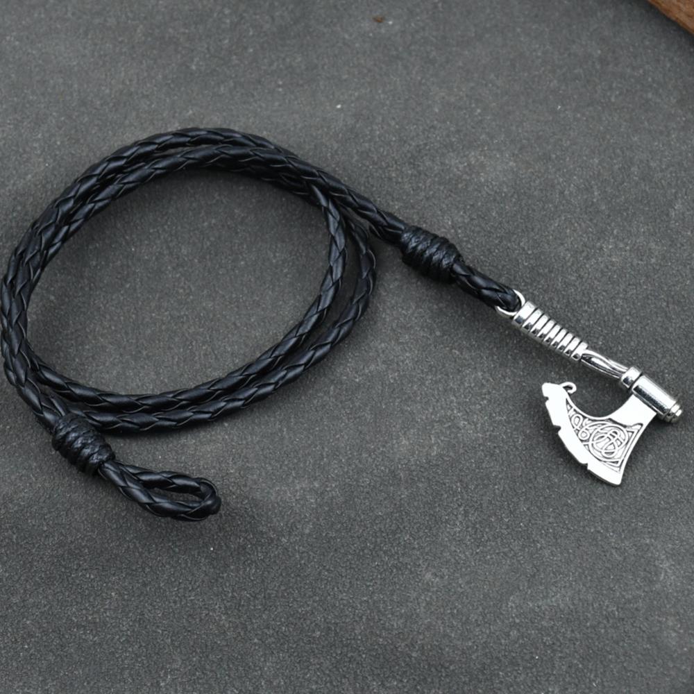 Pulsera de Hacha Vikinga Hecha a Mano Cuero Trenzado Multicapa Nudo Irlandés Joyería Pirata Para Hombres