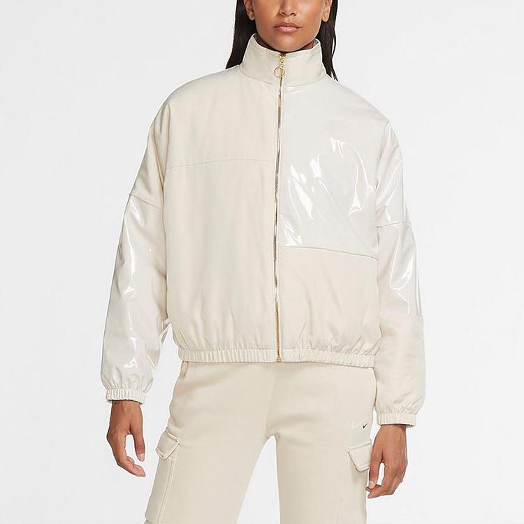 Nike Retro Sports Stand Collar Shiny Spliced Jacket Women Jacket Bright-White CZ1870-140