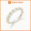 Huitan Fresh Style Floral Ring for Women Two Tone Elegant Versatile Wedding Daily Fashion Accessories Party Rustic Metal Jewelry