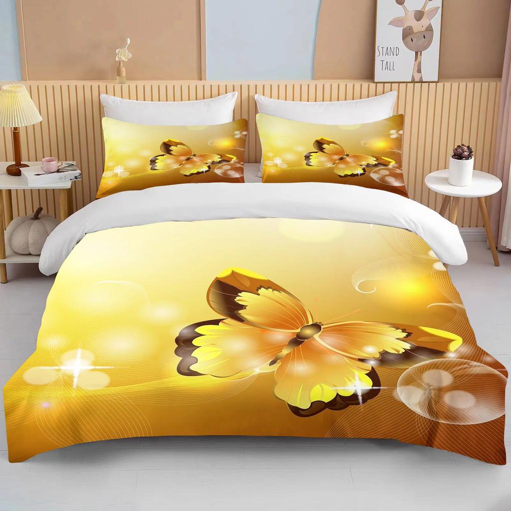 12 Sizes Gold Butterfly Bedding Set Luxury Black Duvet Cover Bedclothes 3d Printed Comforter Bedding Sets For AdultsCute Bed Set