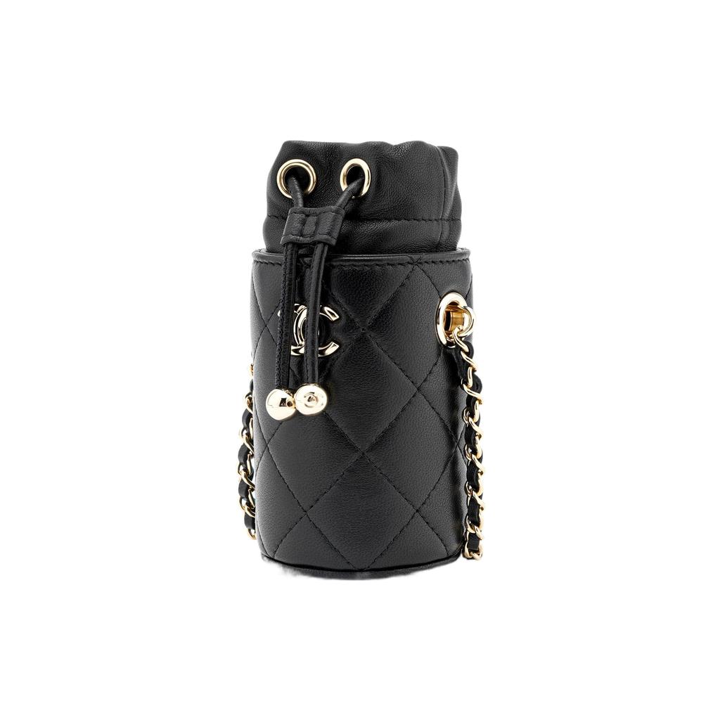 Chanel Sheepskin Material Gold Metal Bucket Bag Crossbody Bag Mini Women's Black AP2259-B05916-94305