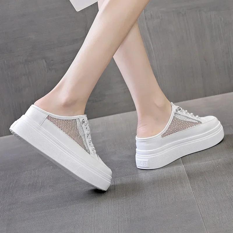 New Style Slip on Sneakers Lazy Woman Shoes Half Slippers Summer Thick-soled Baotou Sandals Fashionable Slippers for Women