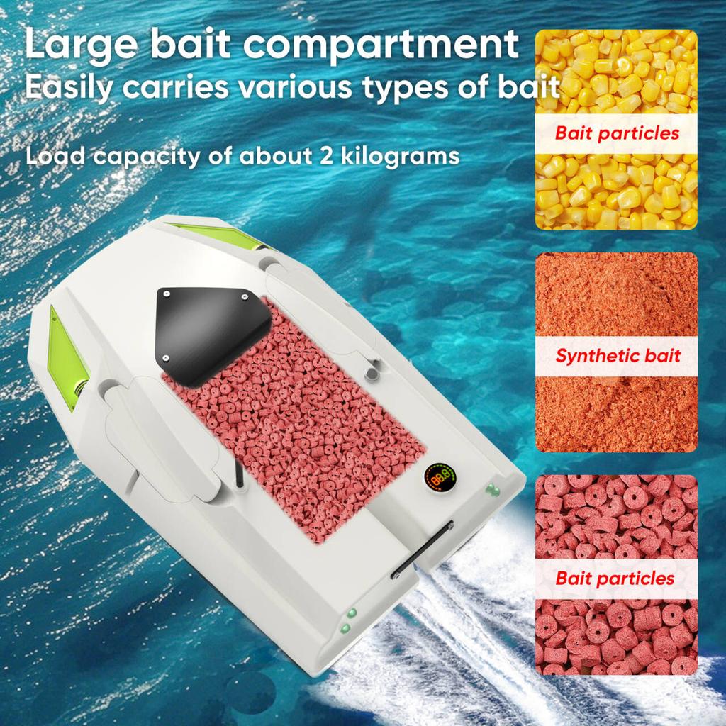 Aflyever 12V High-power Remote-controlled Fishing Bait Boat, 2kg Bait Capacity, Dual Batteries, Waterproof, with LED Light
