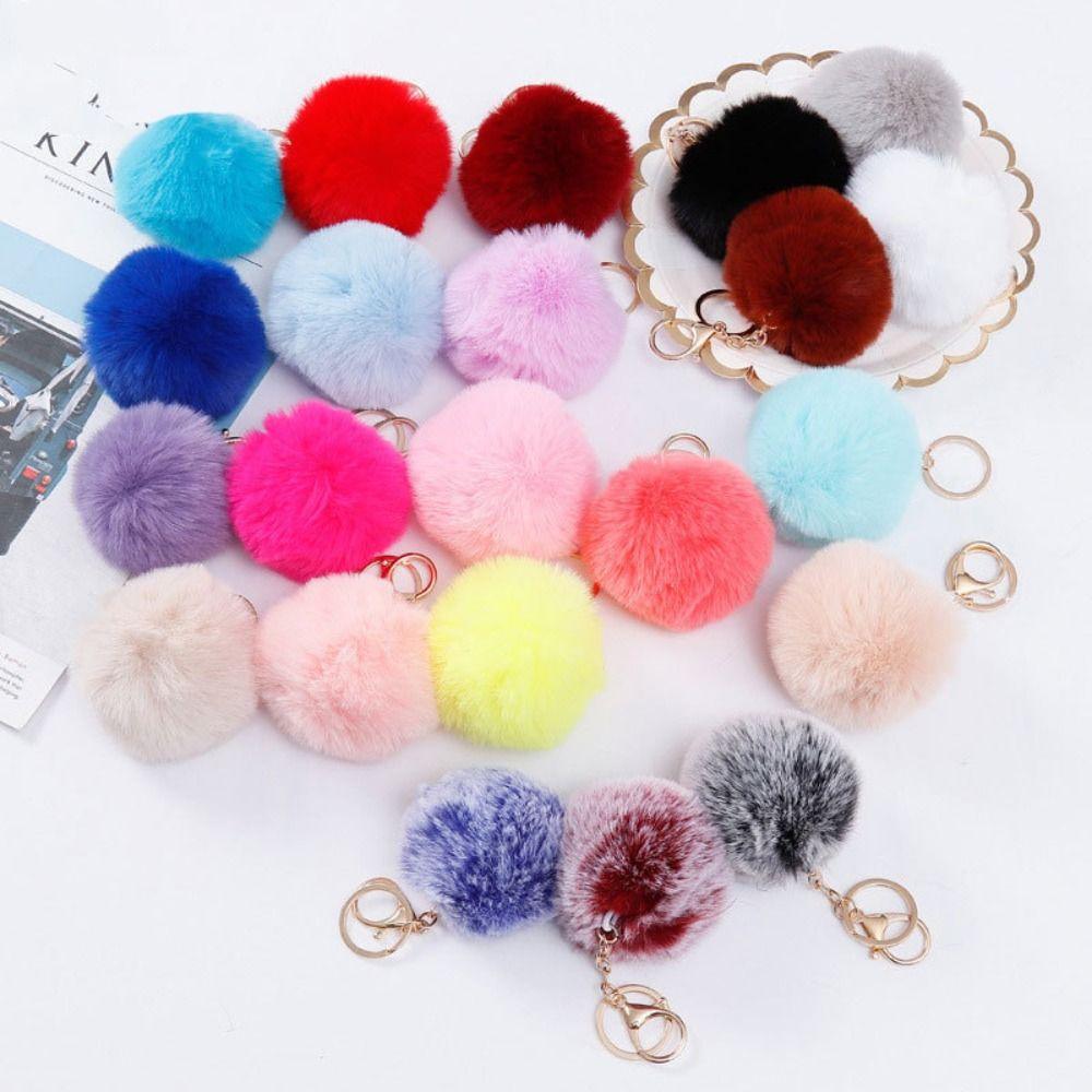 Handbag Charms Car Keyring Jewelry Car Keyring Fur Ball Keychain Pom Fluffy Key Chains Key Holder