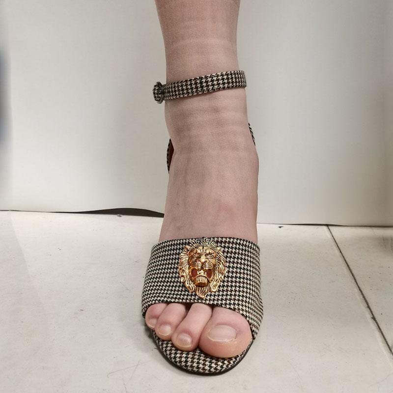 Fashion New Round-toed Stiletto High-heeled Sandals Bag Set, Lion's Head Plus-size Fashion Show Sandals Off-the-shoulder Bag Set B8