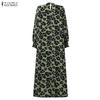 ZANZEA Damen Lässig Rundhals Locker Langarm Print Langes Kleid