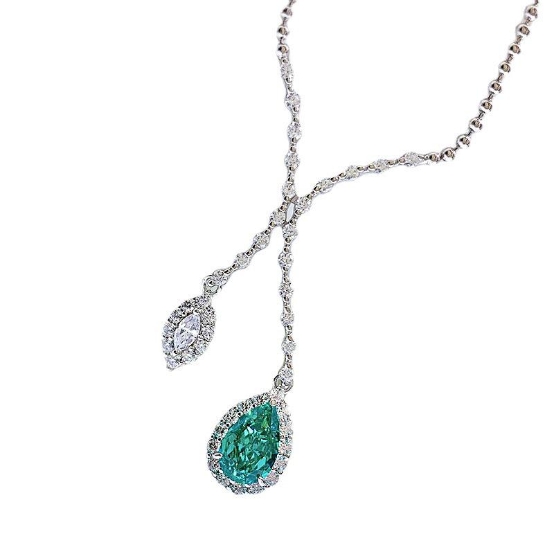 

Lulu Tong Серебро 925 пробы Параиба Высокоуглеродистый бриллиант Подвеска на ключицу Ожерелье для женщин (2022) 925 Silver