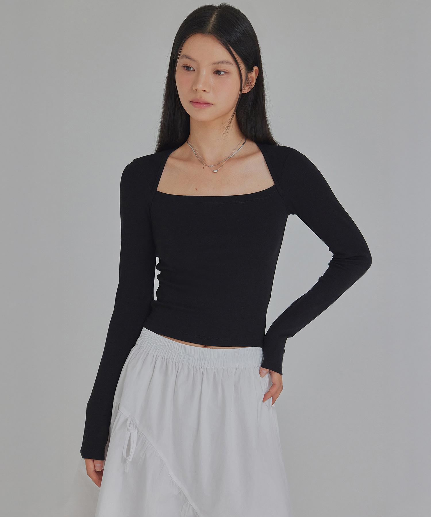 Top Girl Square Deep Neck Long Sleeve Top_T316Tp124 Candy Blue/M-L