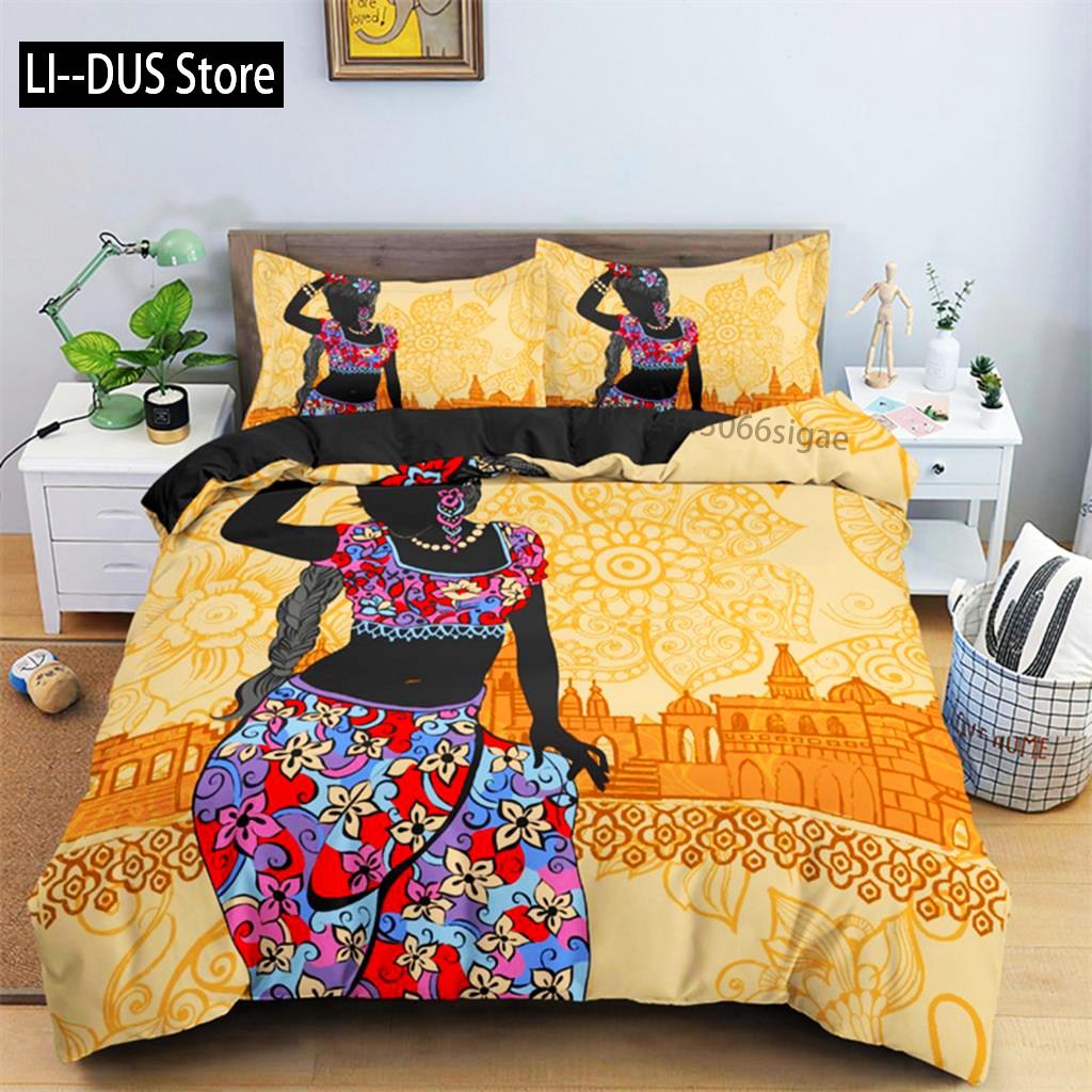 

Duvet Cover African Woman Theme For Women Children Microfiber Exotic Comforter Cover Ethnic Afro Bedding Set Room Decoration EU single(135x200cm)