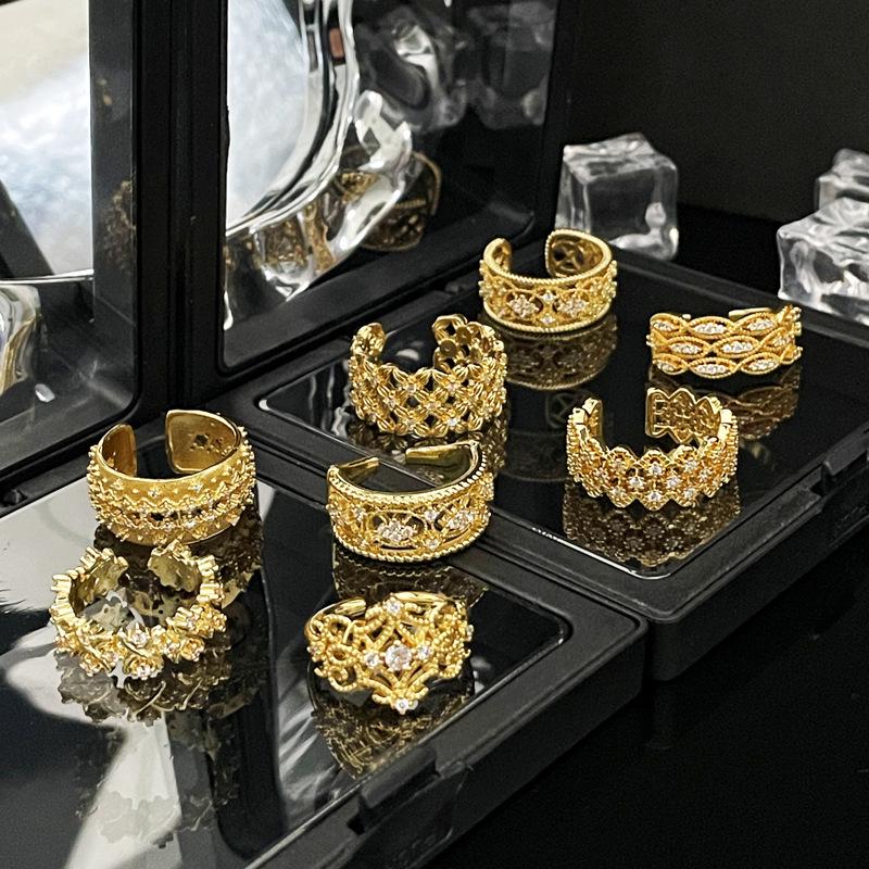 Chinese Retro High-End Open Lace Ring - Women's Court Style Temperament, Niche Design
