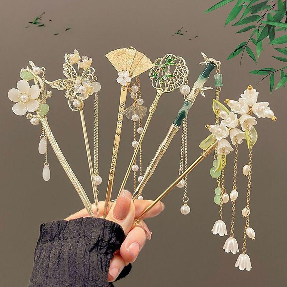 Flower Tassel Hairpin Ancient Style Hair Insert Elegant Hair Sticks  Hanfu