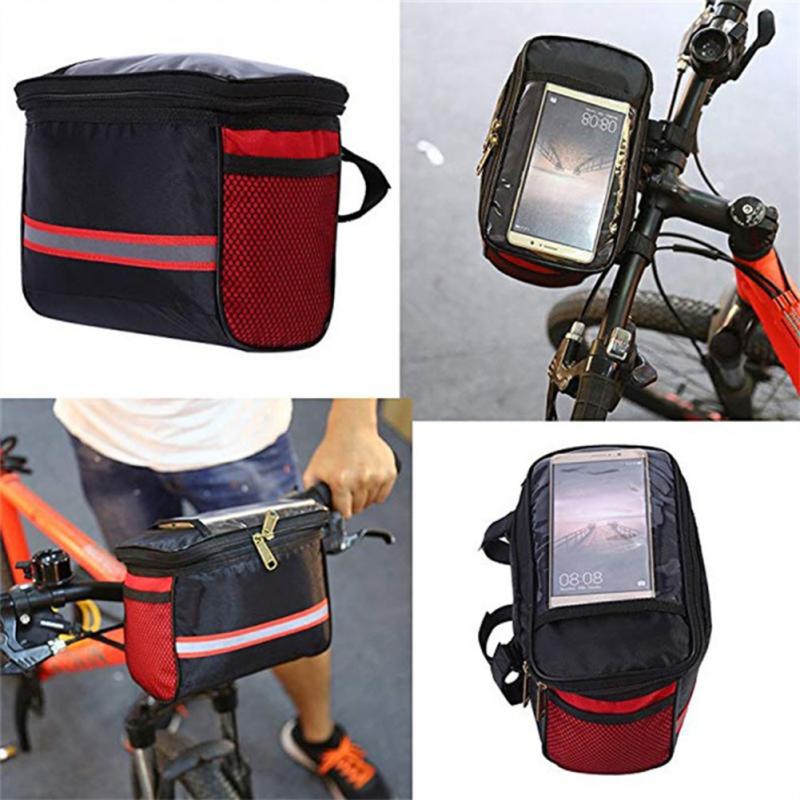 Bicycle Front Handlebar Bag Multifunction Portable Reflective Strip Bike Frame Pannier Shoulder Bag