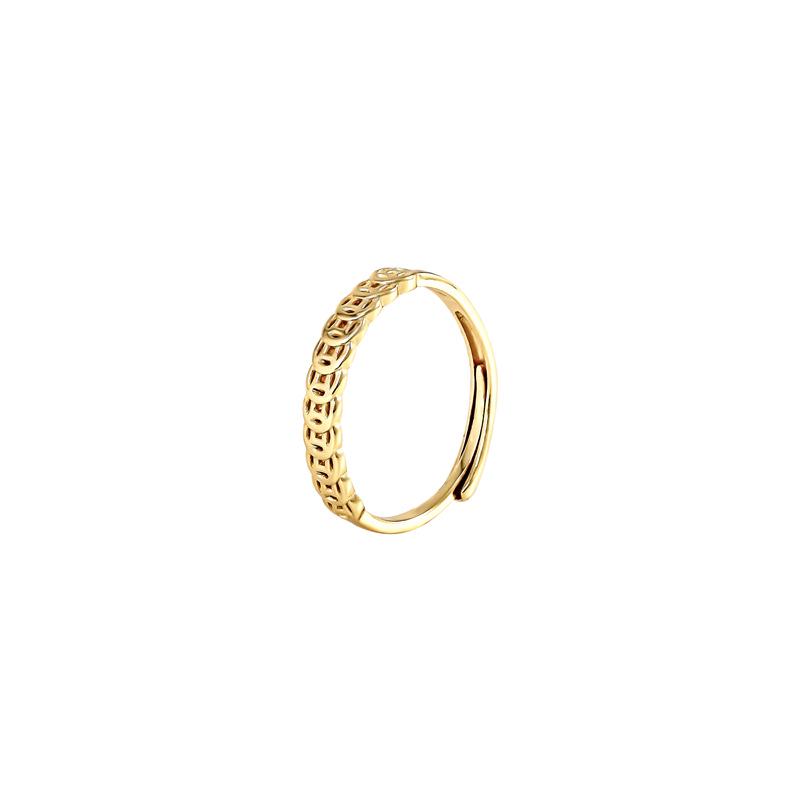 S925 Sterlingsilber Retro Wohlstand anziehender Münzring für Damen – Trendiges, einzigartiges, verstellbares Design