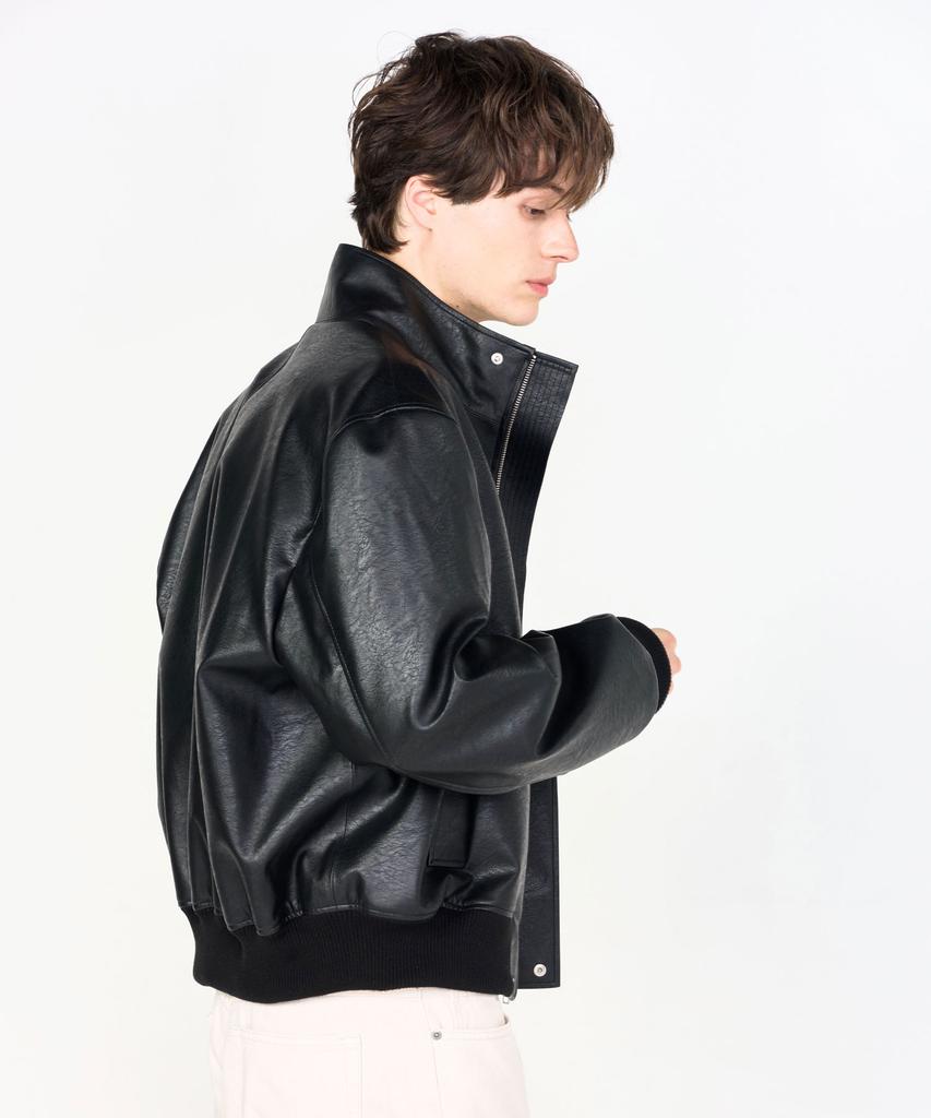 Dreamworld Leather High-Neck Blouson Jacket (Black)