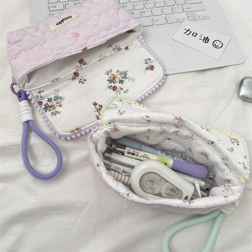Korean Floral Pen Case With Polyester Material Large Capacity Student Stationery Organizer For Girls