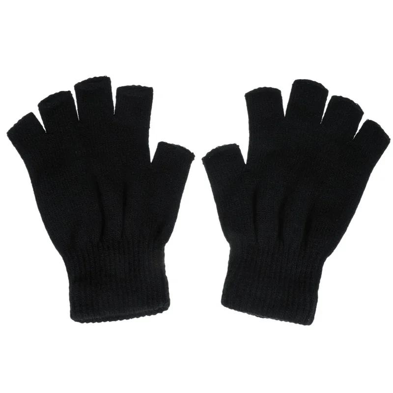

1 пара черных унисекс полупальцевых перчаток без пальцев для женщин и мужчин шерстяные трикотажные перчатки на запястье из хлопка готические зимние теплые перчатки для тренировок