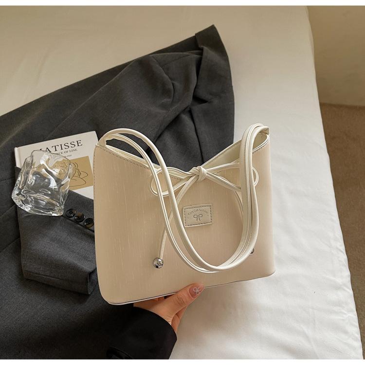 2025 new fashion bag women's tote bag retro solid color versatile handbag underarm bag bow shoulder bag
