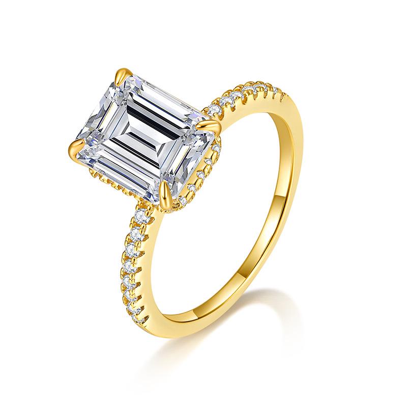S925 Silver Classic 4CT Emerald Cut Moissanite Ring for Women Size 7