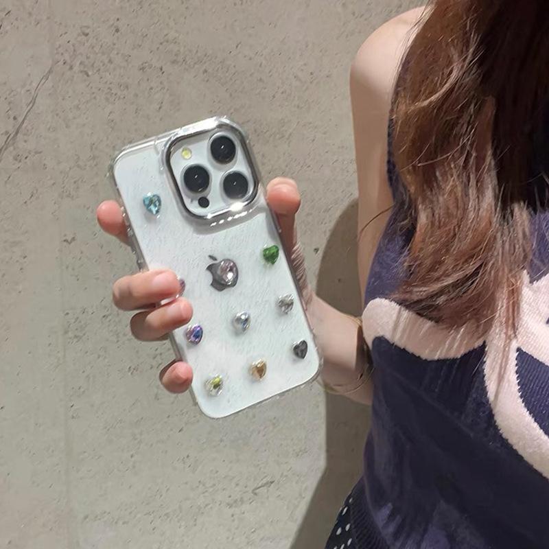 Handyhülle mit farbigen Edelsteinen für IPhone17Promax Feiner Glitzer Ins Style Damenmodell 15 für Apple 14 Transparent