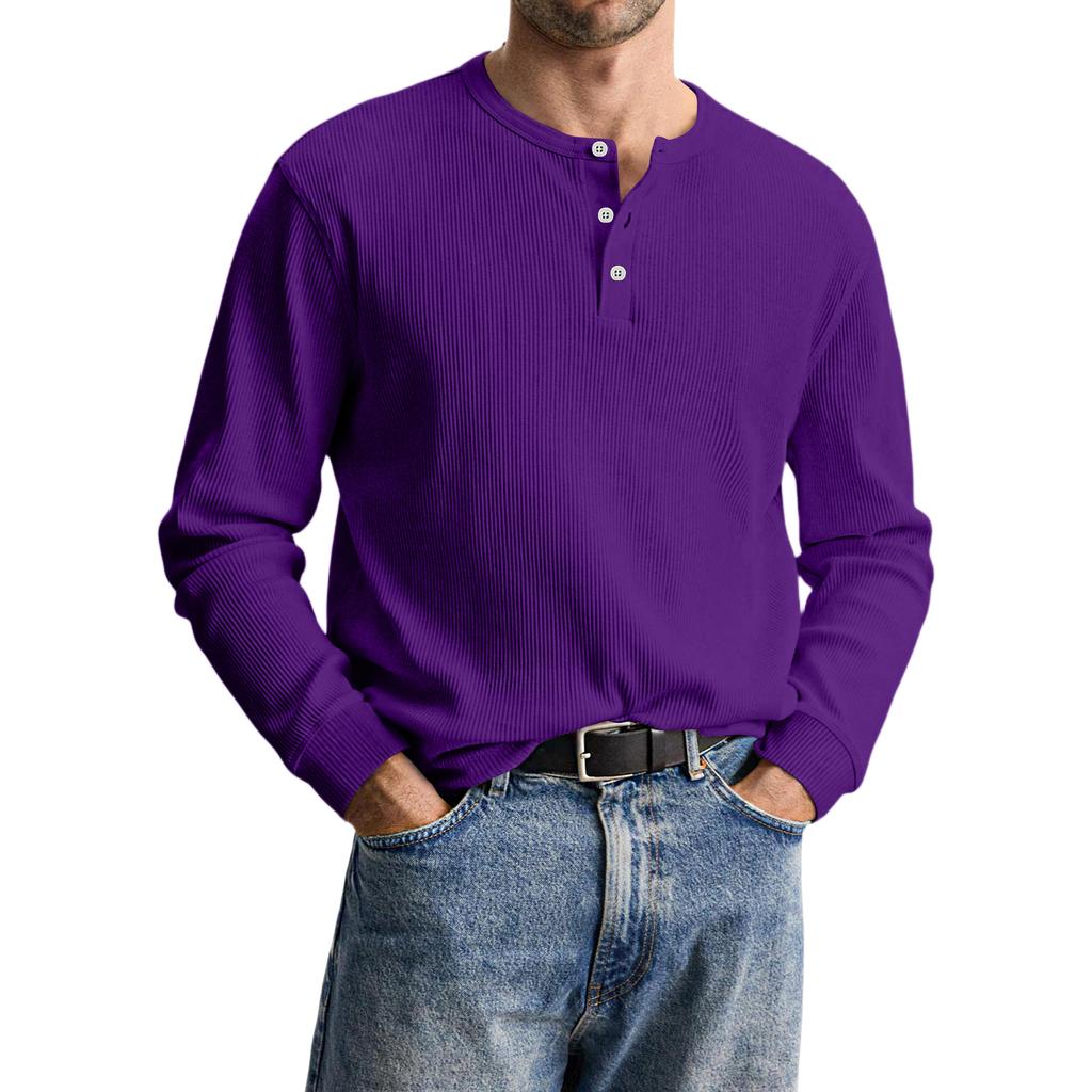 Men's Casual Knit Button-Up Long-Sleeve Shirt