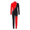 Girls Full Body Leotard Shiny Rhinestones Color Block Mock Neck Long Sleeve Gymnastics Wear