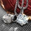 Silver Plated 6-Prong Round CZ Solitaire Pendant Necklace, Classic Brilliant Cut Box Chain Necklace for Women