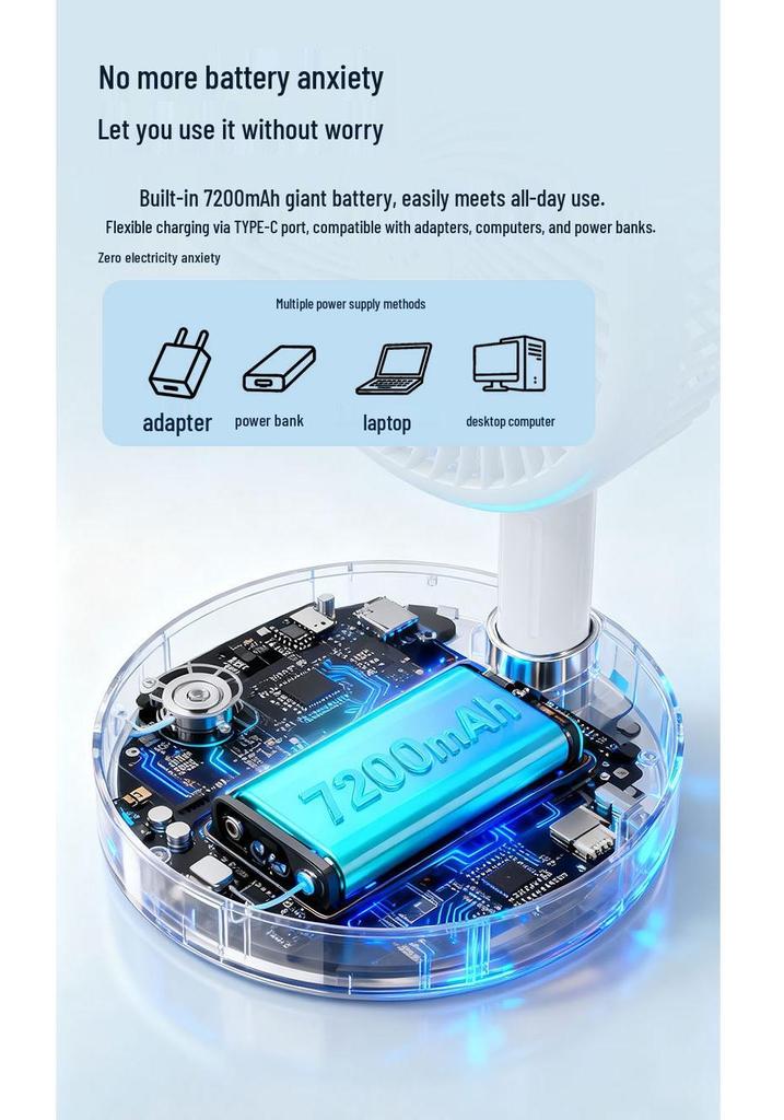 Portable USB Rechargeable Foldable Fan, Silent, Perfect for Home, Desktop, or Floor Use