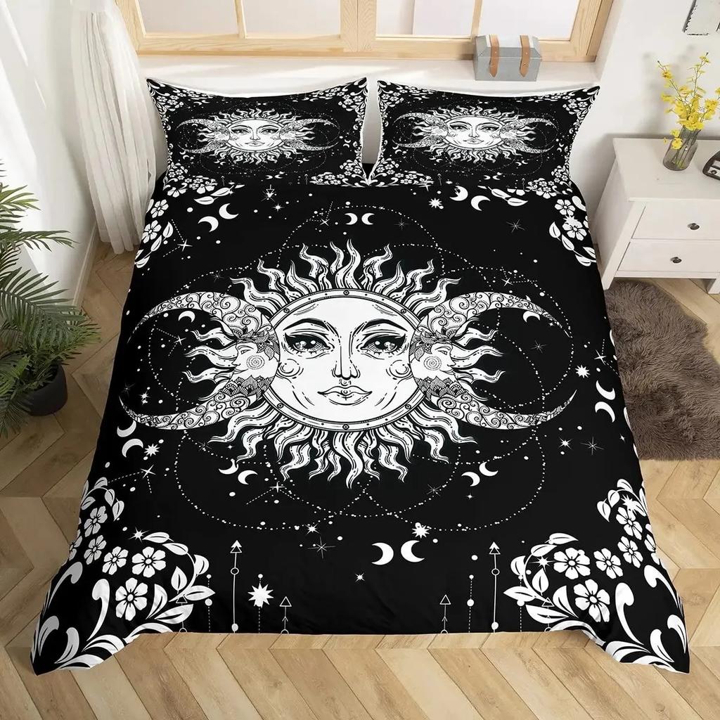 Neon Mandala Duvet Cover Set Full Queen Boho Hippie Bedding Set Ancient Mayan Calendar 3D Print Abstract Comforter Cover