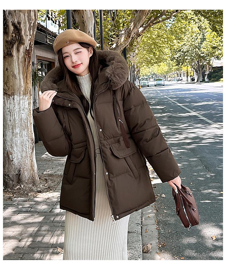 Women’s Midi Hooded Windproof Thicken Warm Winter Jacket With Big Fur Collar