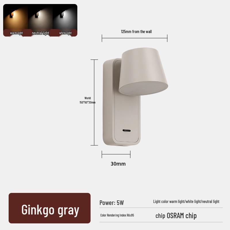 Rotatable LED Bedside Wall Light with Switch for Hotel, Guest Room, or Bedroom Reading.