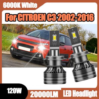 2PCS Canbus No Error 20000LM LED Headlight 120W High Power Car Headlight 6000K Super White LED Headlamp For CITROEN C3 2002-2016