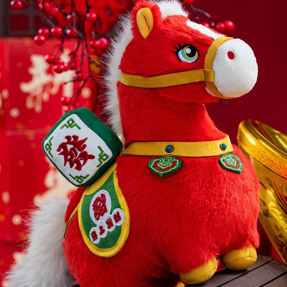 Chinese Style Plush Horse Plush Doll PP Cotton Chinese Stuffed Horse Doll Festive Decor