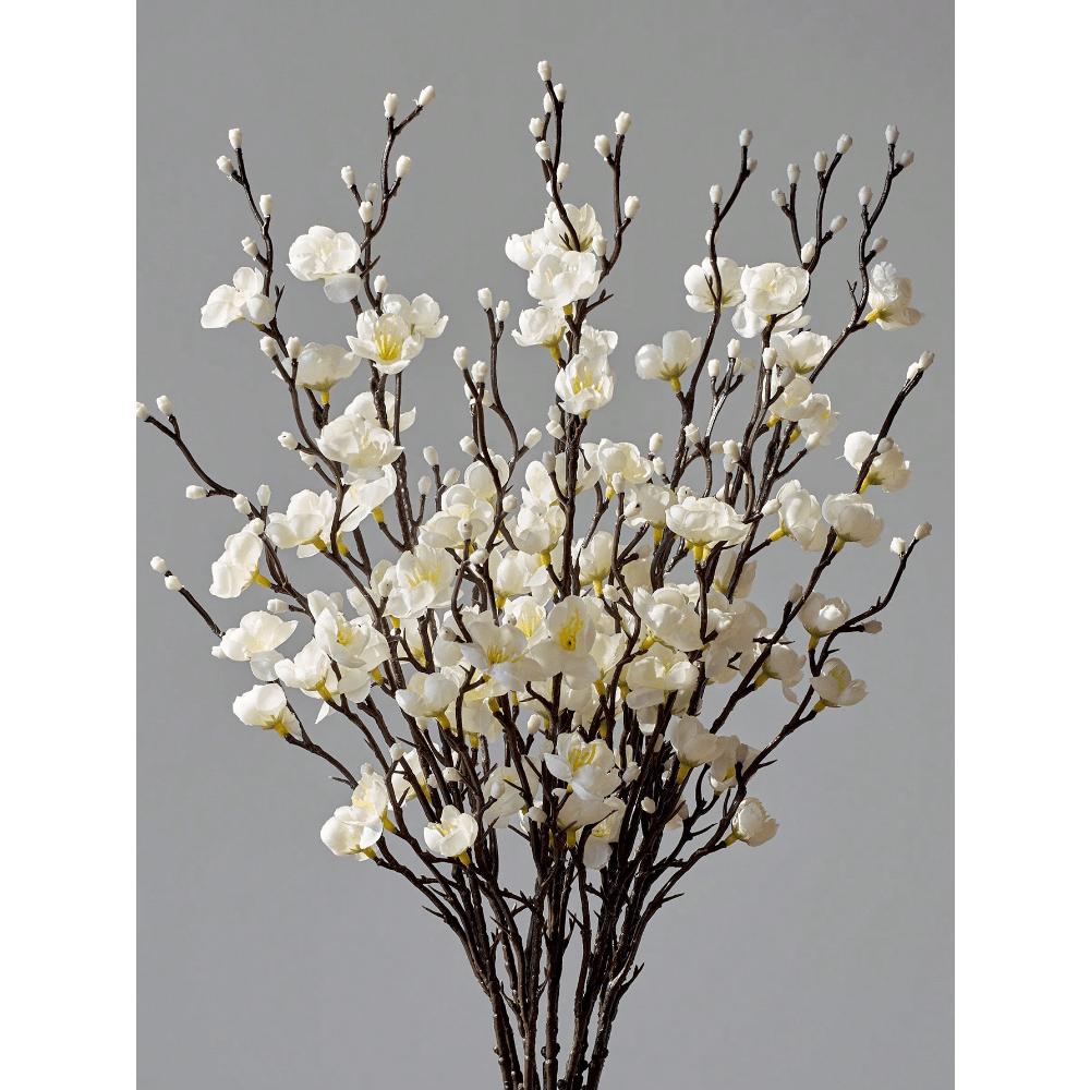1pcs Artificial Flowers White Plum Blossom Fake Wintersweet Long Stem Plastic Flowers Home Hotel Office Wedding Party Garden Decor