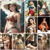 Plaques Métalliques Décoration Murale Pin-up Fille en Bikini Art Vintage Affiche Peinture sur Fer pour Man Cave Maison Café Jardin Club