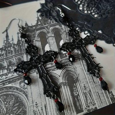 Gotik Stil Damla Küpeler Haç Kolye Küpeler Yapay Siyah Taş İşlemeli Günlük Kıyafetlere Uygun Parti Aksesuarları Moda Küpeler