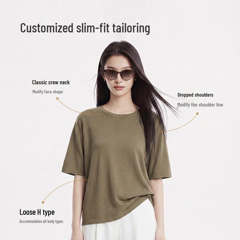 JD-made Women's Knitted Linen Blend Short Sleeve T-Shirt