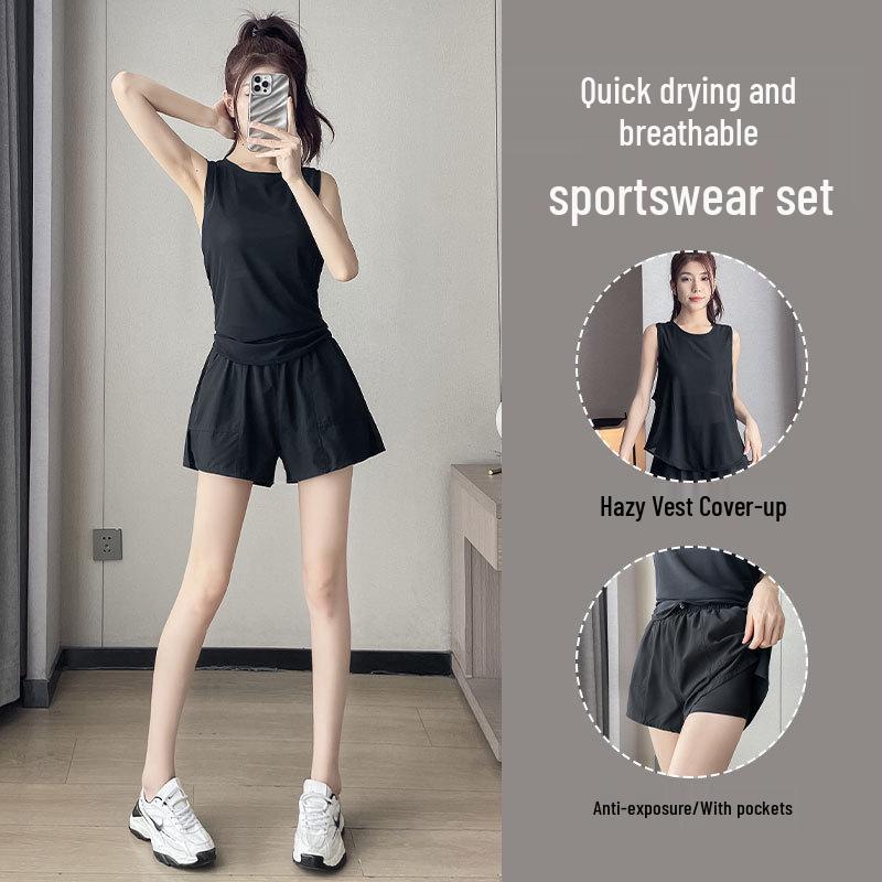 Damski zestaw do biegania i jogi 2025 szybkoschnący: Letnia kamizelka pulowerowa ze spodenkami