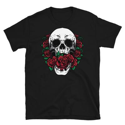 Skull and Red Roses Skeleton Gothic Hipster Novelty ShortSleeve Unisex TShirt Unisex T-Shirt
